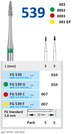 fg539f007 бор алмазный fg - остроконечный - 007 желтый, 1шт., horico