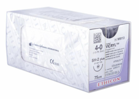 Викрил с 1 иглой L=75см., USP 4-0, SH-2 plus (колющая), 20мм 1/2с, 12шт/уп., Johnson&Johnson