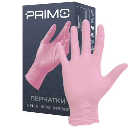 Перчатки нитриловые Primo Rose Nitrile р-р: S розовые, 50 пар