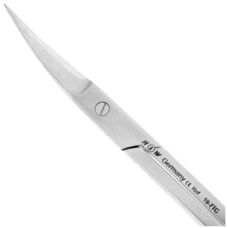 ножницы хирургические двойной изгиб, зубчатая поверхность, la gr, 11.5см,  (hlw dental instruments)