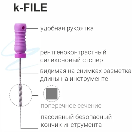 K-Files / К-Файлы ручные 25 мм №40 (6 шт) Geosoft