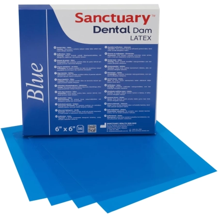 Латексные листы Dental Dam синий, тонкий, 152 мм х 152 мм, без запаха (36 шт) Sanctuary