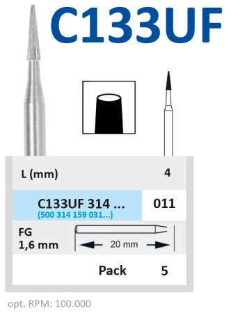 c133uf314011 бор твердосплавный - конус - 011 финир 30 граней турбинный наконечник  horico