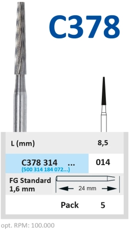 c378314014 бор твердосплавный - конус усеченный - 014 финир 12 граней турбинный наконечник  hori