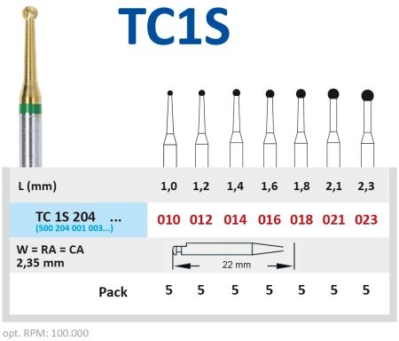 TC1S204018 Бор твердосплавный с покрытием нитрида титана - шар - 018 угловой наконечник, HORICO