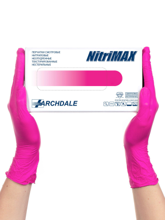 Перчатки нитриловые NitriMAX р-р: S фуксия 3.5г (50 пар) ARCHDALE