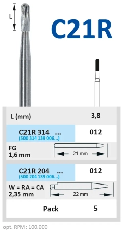 c21r314012 бор твердосплавный - цилиндр с закруг.концом- 012  турбинный наконечник  horico