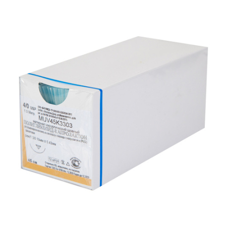 Полигликолид капролактон мононить фиолетовая USP 4/0 режущая 16 мм 12 шт/уп. Балумед