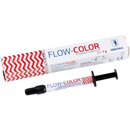 FLOW-COLOR красный - микрогибридный светоотверждаемый композит типа "flow"с фтором, 1г., ARCONA