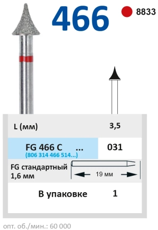 fg466c031 бор алмазный fg - окклюзионный - 031 красный horico