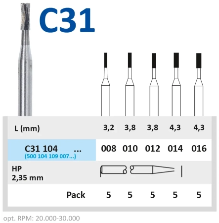 C31104014 Бор твердосплавный - цилиндр - 014  прямой наконечник  HORICO