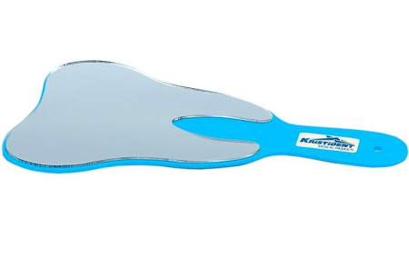 Зеркало в форме зуба с ручкой для пациента, 17 см х 14 см, цвет корпуса: голубой, KRISTIDENT