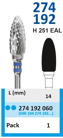 274192060 Фреза твс - конус - 060 синий насечка крестообразная стандарт, мет/сплавы пластмасса гипс