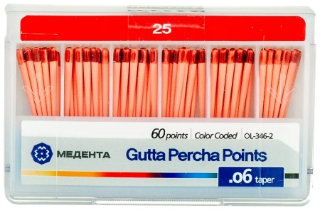 Гуттаперчевые штифты 06 №25 60шт/уп, (МЕТА)