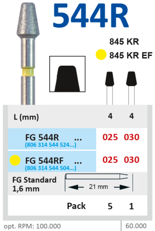 fg544rf030 бор алмазный fg - конус усеченный с закругленными краями - 030 желтый horico