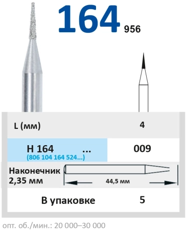 H164009 Бор алмазный H - конус остроконечный - 009 серый HORICO