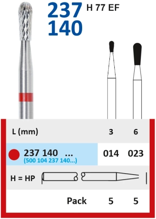 237140014 фреза твс - груша - 014 красный насечка крестообразная мелкая, метал/сплавы, пластмасса