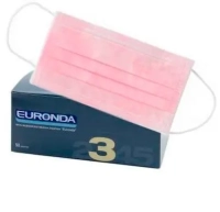 маски защита 3, трехслойные, 50шт., розовые, euronda (тк=20 уп)