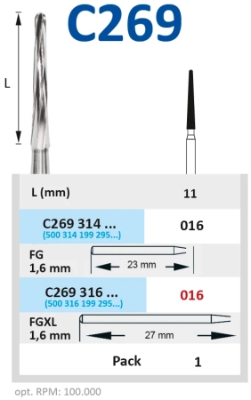 C269316016 Бор твердосплавный - фреза по Линдеманну - 016  турбинный наконечник для препарации кости
