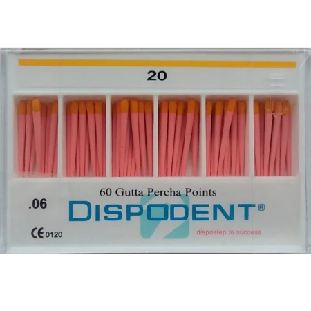 Штифты гуттаперчевые эндоканальные (Конусность .06)  Dispodent № 20,  60 шт.