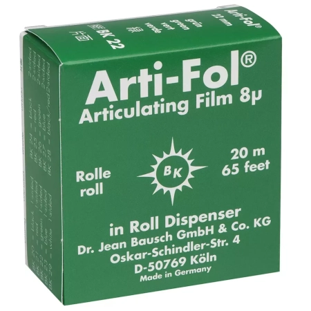 вк 22 артикуляционная фольга ролик в боксе,  односторонняя, зеленая, 8мкм, 22ммх20м., bausch