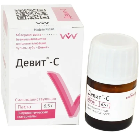 Девит-С - безмышьяковистая паста для девитализации пульпы, 6.5г "ВладМиВа"