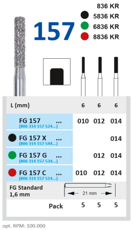 FG157C014 Бор алмазный FG - цилиндр, закругленные грани - 014 красный HORICO