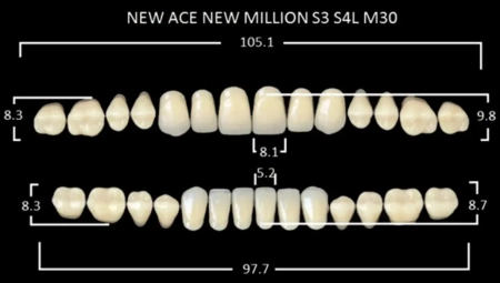 Зубы акриловые New Асе / New Million цвет A2 фасон S3, S4L / M30 (28 шт) Yamahachi