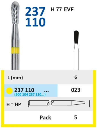 237110023 Фреза твс - груша - 023 жёлтый насечка крестообразная мелкая, метал/сплавы, композиты, тит