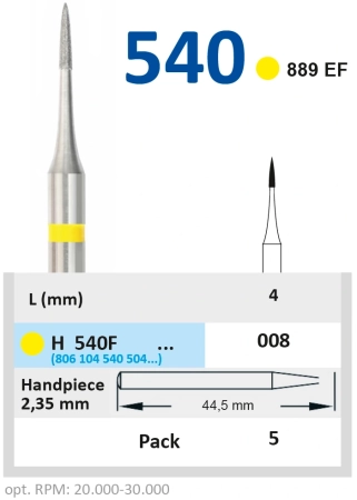 H540F008 Бор алмазный H - конус остроконечный - 008 желтый HORICO