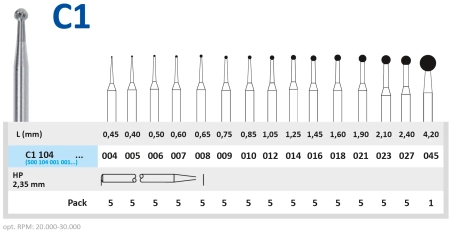 C1104027 Бор твердосплавный - шар   - 027  прямой наконечник   HORICO
