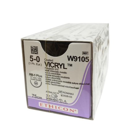 Викрил с 1 иглой L=75см., USP 5-0, RB-1 PLUS (колющая), 17мм 1/2с, 12шт/уп., Johnson&Johnson