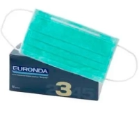 маски защита 3, трехслойные, 50шт., зелёные, euronda (тк=20 уп)