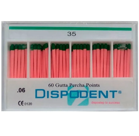 Штифты гуттаперчевые эндоканальные (Конусность .06)  Dispodent № 35,  60 шт.