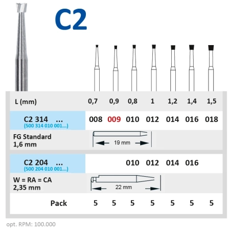 C2204016 Бор твердосплавный - обратный конус - 016  угловой  наконечник  HORICO