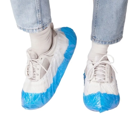 бахилы медицинские пнд-8/19/2p-б-c бело-синие с двойной подошвой (50 пар) elegreen (тк=1000 пар)