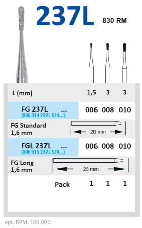 FG237L010 Бор алмазный FG - груша - 010 серый  для микропрепарирования HORICO