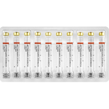 артикаин инибса 1:100 000 раствор для инъекций 40 мг/мл+0,010 мг/мл (картриджи) 1.8мл №100