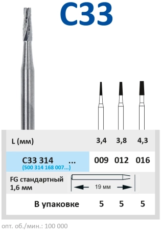 c33314016 бор твердосплавный - цилиндр - 016  турбинный наконечник  horico