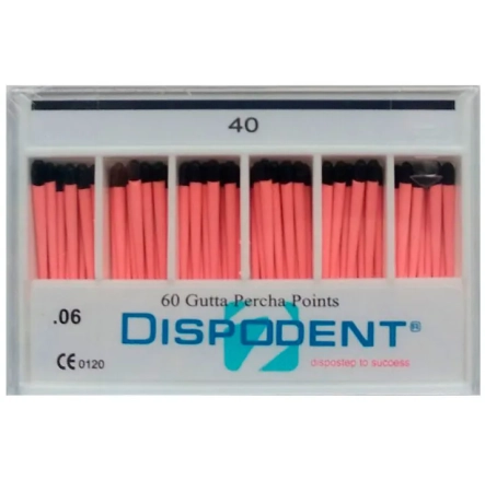 Штифты гуттаперчевые эндоканальные (Конусность .06)  Dispodent № 40,  60 шт.