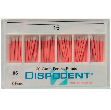 Штифты гуттаперчевые эндоканальные (Конусность .06)  Dispodent № 15,  60 шт.