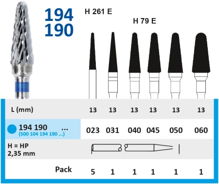 194190040 Фреза твс - конус - 040 синий насечка крестообразная станд. мет. сплавы пластмасса гипс  H