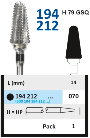 194212070 Фреза твс - конус - 070 черный насечка крестообр. зубчатая экстра-грубая  пласт. мягк.акри