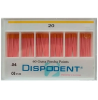 штифты гуттаперчевые эндоканальные (конусность .04)  dispodent № 20,  60 шт.