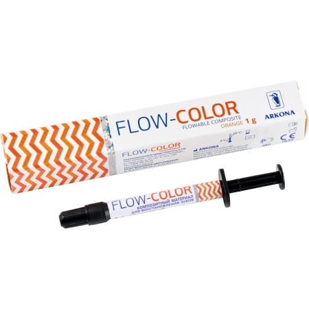 FLOW-COLOR оранжевый - микрогибридный светоотверждаемый композит типа "flow"с фтором, 1г., ARCONA