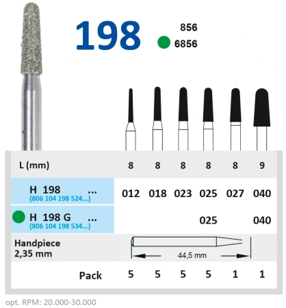 H198040 Бор алмазный H - конус закругленный - 040 серый HORICO