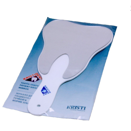 Зеркало в форме зуба с ручкой для пациента, 17 см х 14 см, цвет корпуса: белый, KRISTIDENT