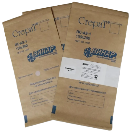 Пакеты "СтериТ" (150 х280мм) из крафт-бумаги самоклеящиеся с индикатором, 100 шт (ВИНАР)