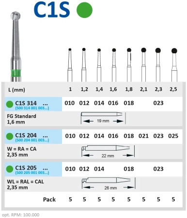 c1s314018 бор твердосплавный - шар   - 018  турбинный наконечник зеленая  horico
