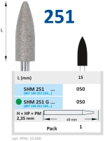 shm251g050 бор алмазный h - пламя заостренное - 050 зеленый horico